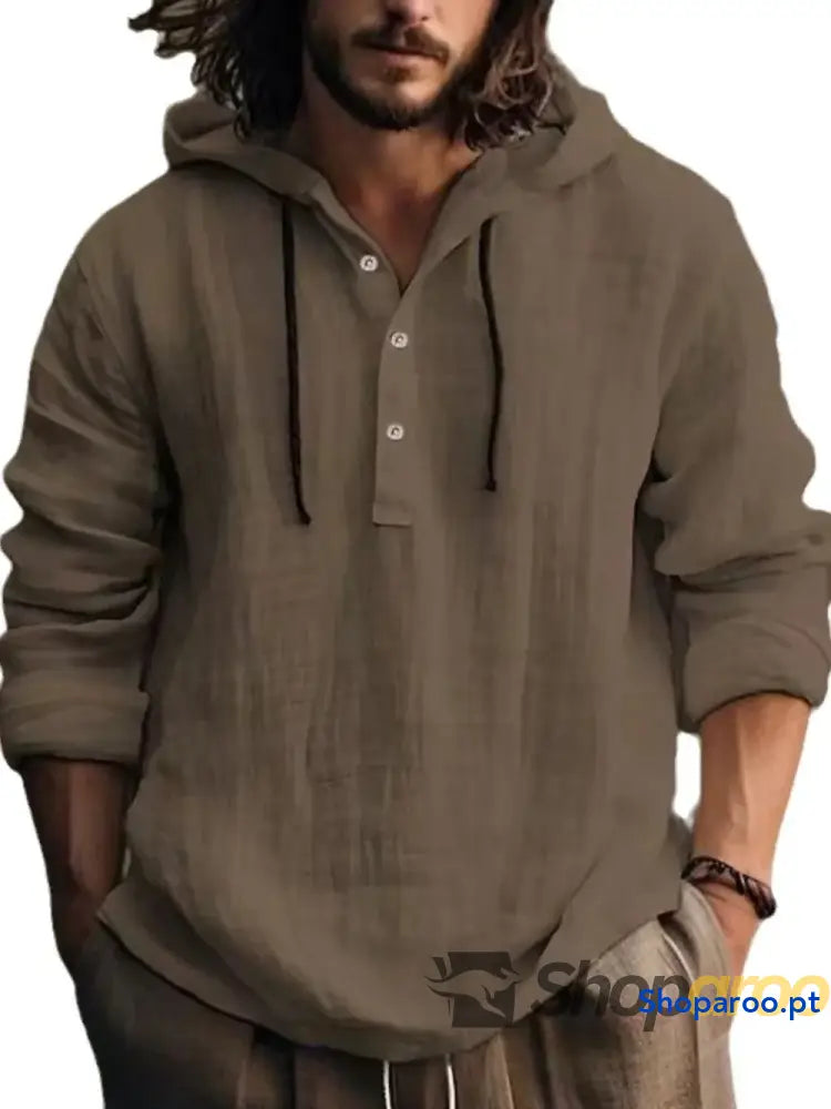 Men’s Full Size Half Button Long Sleeve Hoodie
