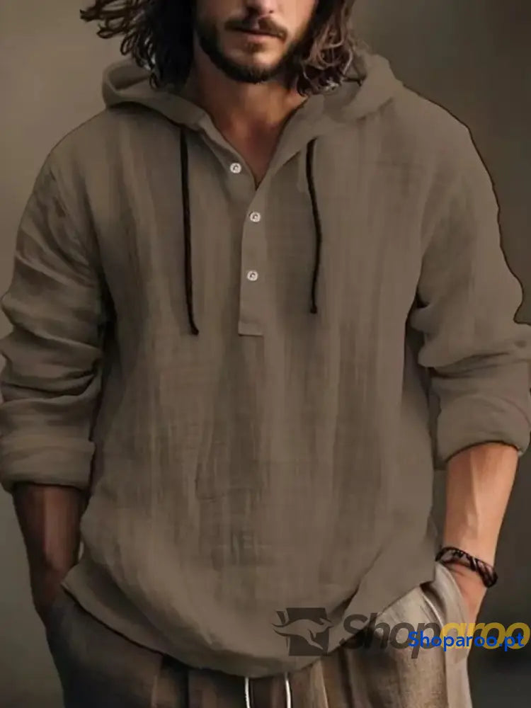 Men’s Full Size Half Button Long Sleeve Hoodie