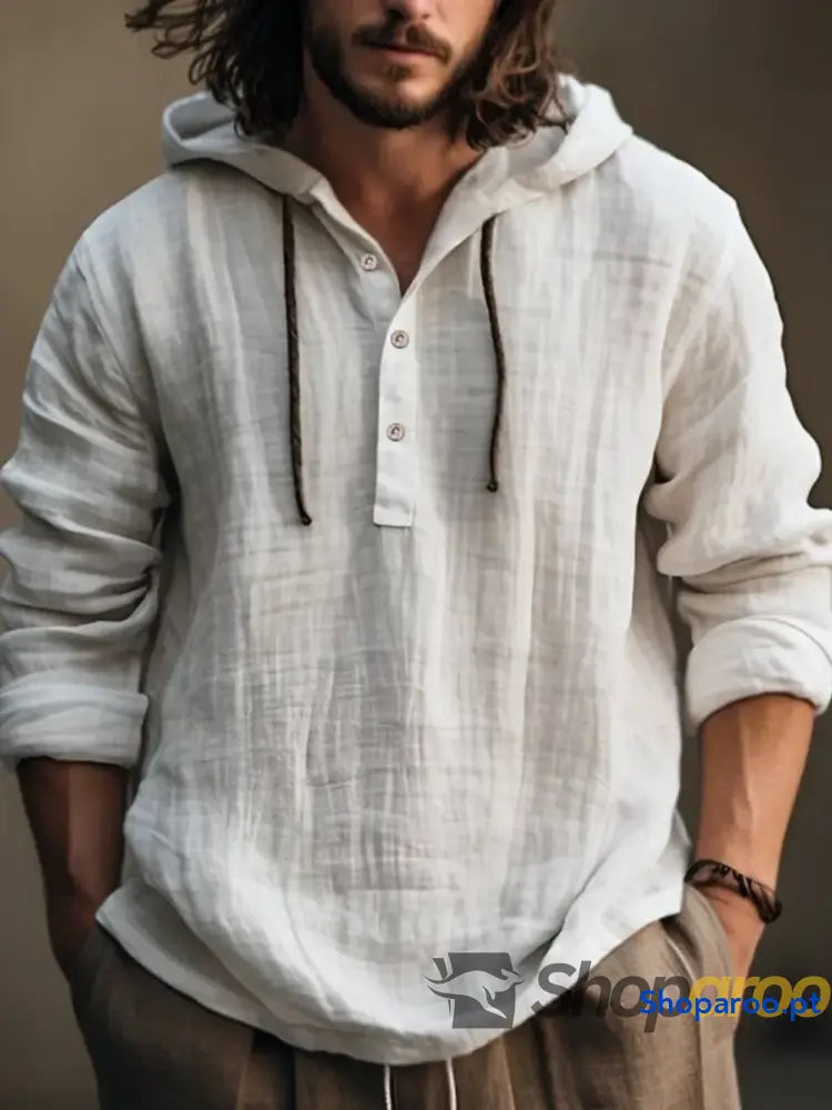 Men’s Full Size Half Button Long Sleeve Hoodie