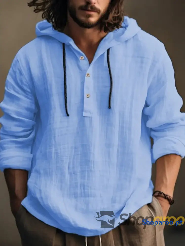 Men’s Full Size Half Button Long Sleeve Hoodie