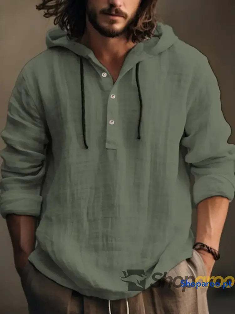 Men’s Full Size Half Button Long Sleeve Hoodie
