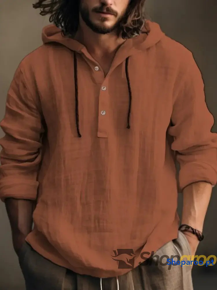 Men’s Full Size Half Button Long Sleeve Hoodie