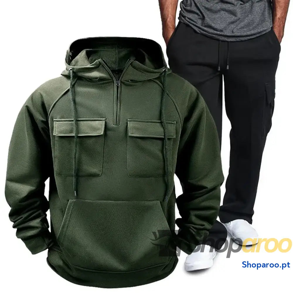 Men’s Full Size Pocketed Drawstring Hoodie and Pants Set Plus