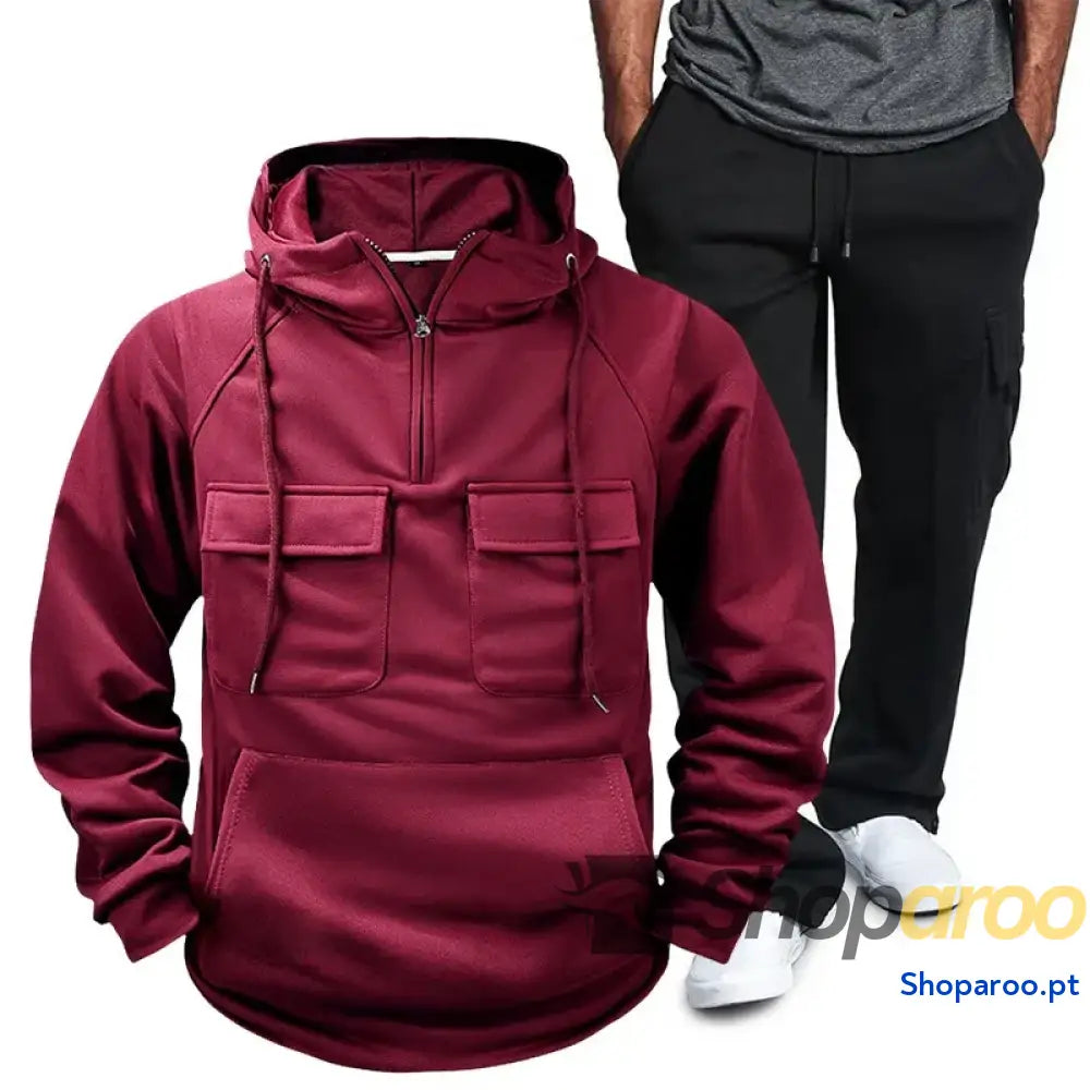 Men’s Full Size Pocketed Drawstring Hoodie and Pants Set Plus