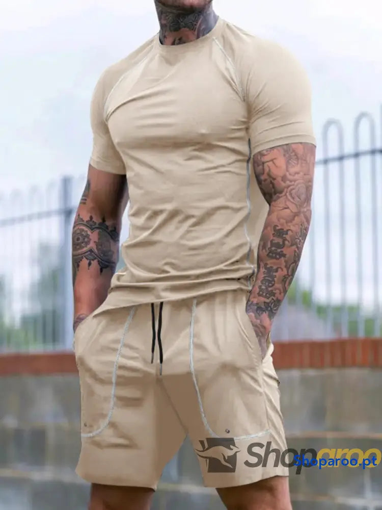 Men’s Full Size Round Neck Short Sleeve T-Shirt and Shorts Set Plus