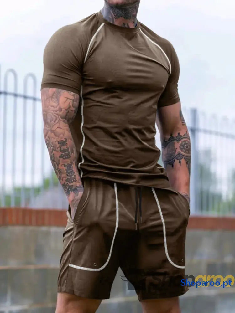 Men’s Full Size Round Neck Short Sleeve T-Shirt and Shorts Set Plus