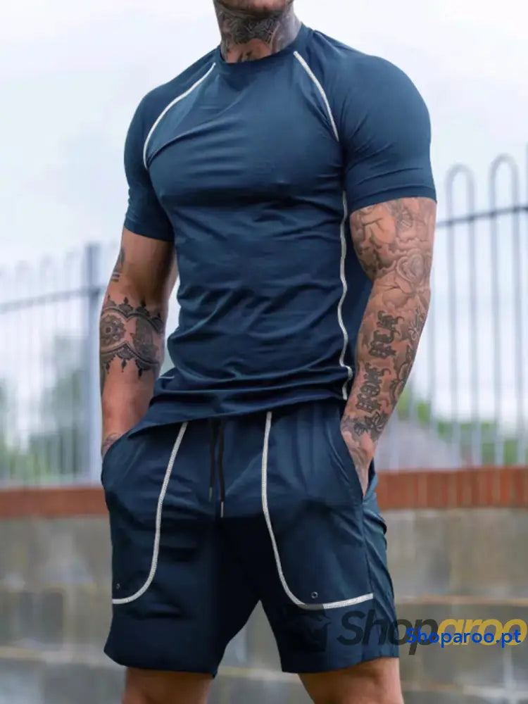Men’s Full Size Round Neck Short Sleeve T-Shirt and Shorts Set Plus