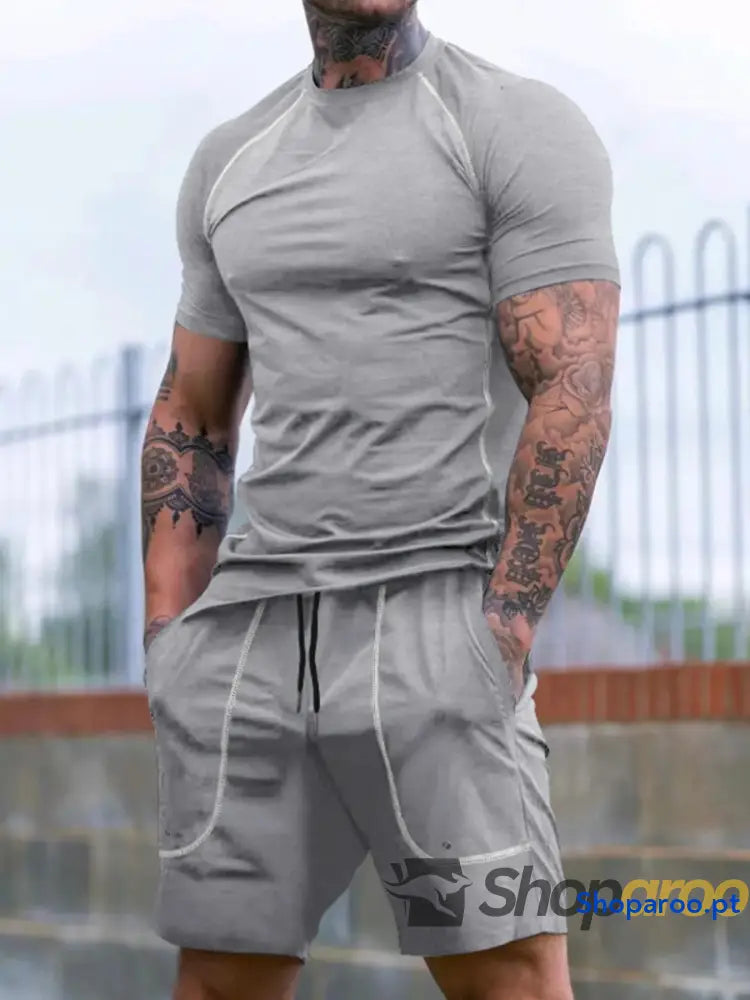 Men’s Full Size Round Neck Short Sleeve T-Shirt and Shorts Set Plus