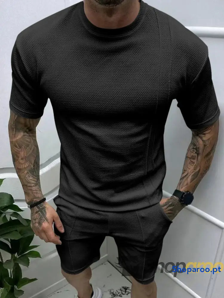 Men’s Full Size Round Neck Tee and Shorts Set Plus