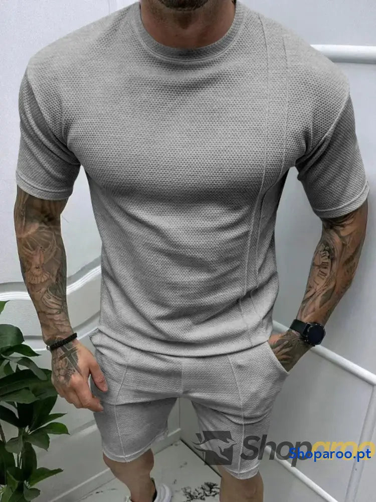 Men’s Full Size Round Neck Tee and Shorts Set Plus