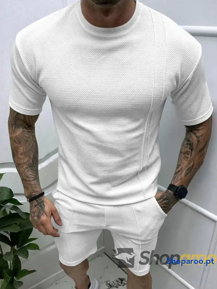Men’s Full Size Round Neck Tee and Shorts Set Plus