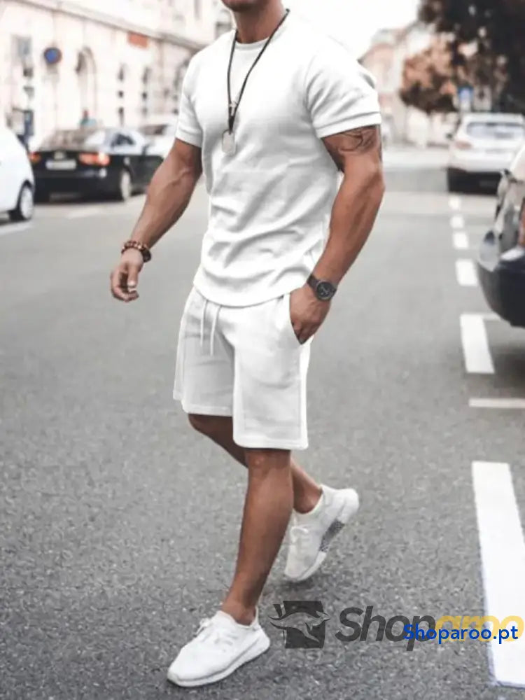 Men’s Plus Size Round Neck Short Sleeve Top and Shorts Set