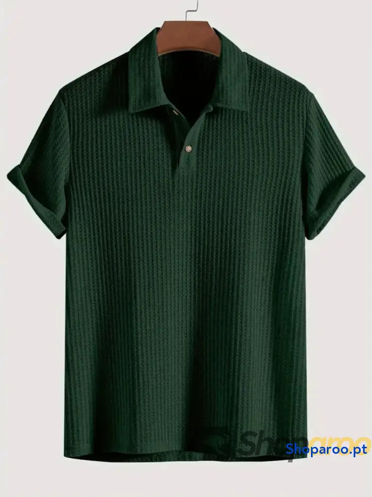 Men’s Waffle-Knit Collared Neck Short Sleeve Polo