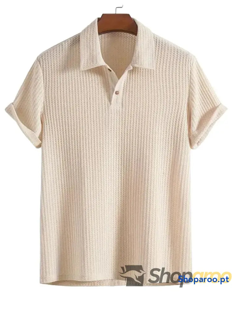 Men’s Waffle-Knit Collared Neck Short Sleeve Polo