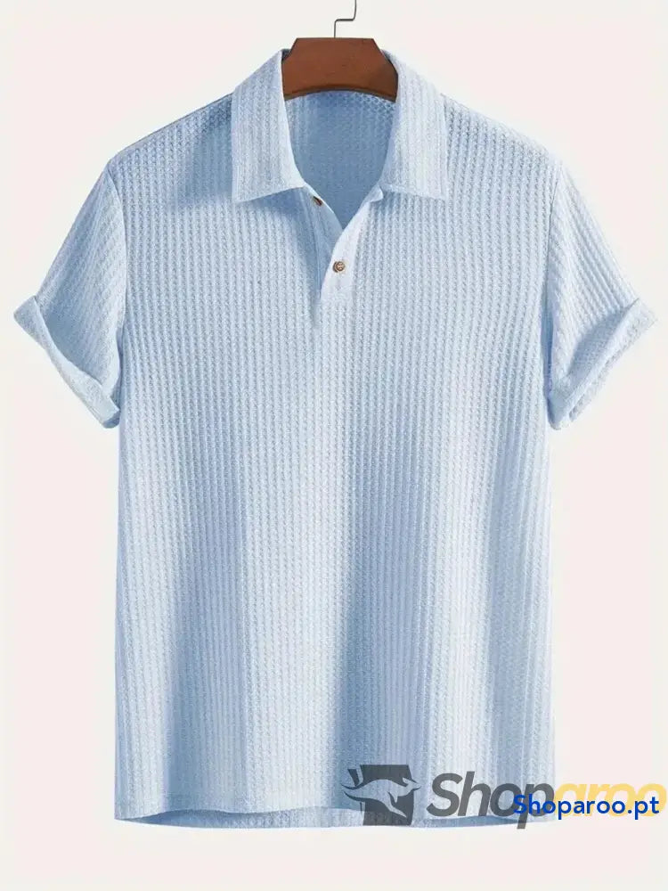 Men’s Waffle-Knit Collared Neck Short Sleeve Polo