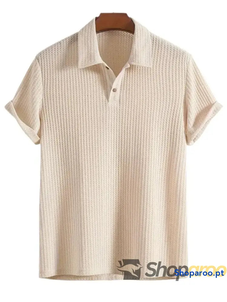 Men’s Waffle-Knit Collared Neck Short Sleeve Polo