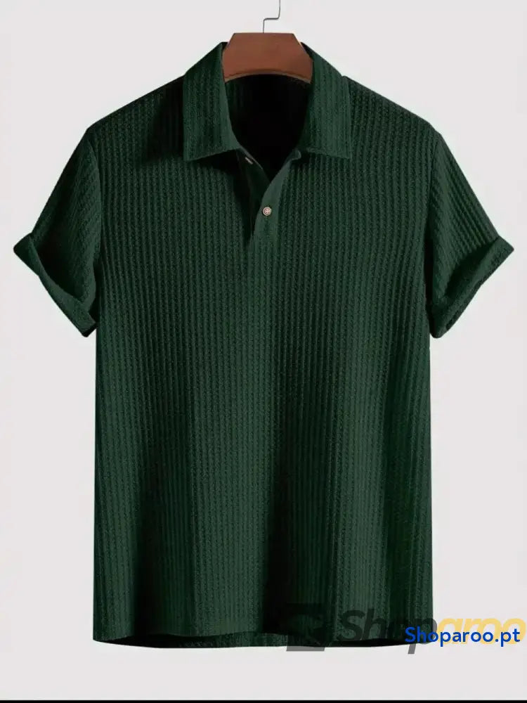 Men’s Waffle-Knit Collared Neck Short Sleeve Polo