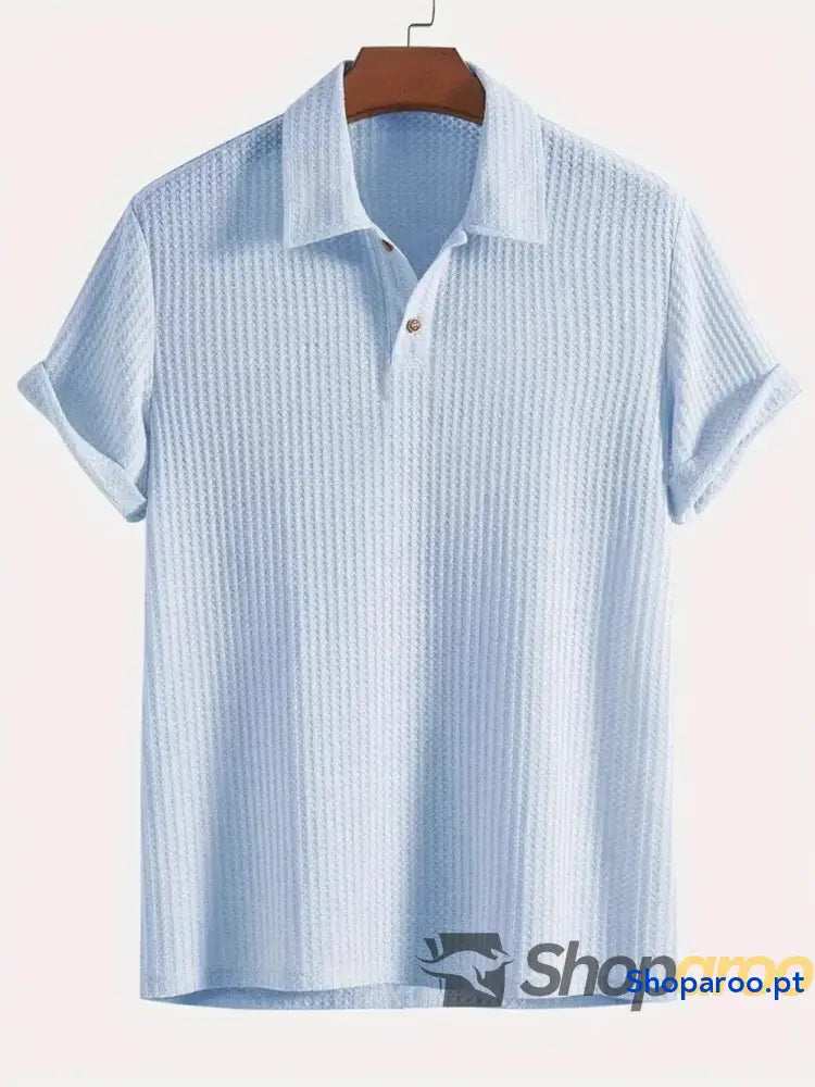 Men’s Waffle-Knit Collared Neck Short Sleeve Polo