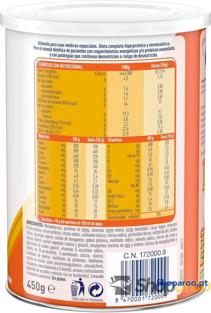Meritene | Extra Chocolate | Suplemento proteico e calórico para pacientes com necessidades especiais | Formato em pó