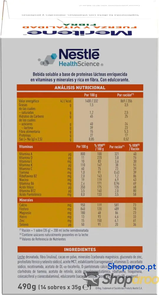 Meritene Força e Vitalidade em Fibra sabor chocolate com vitamina
