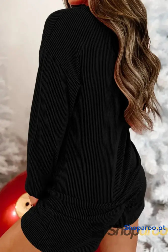MERRY Round Neck Long Sleeve Top and Shorts Lounge Set