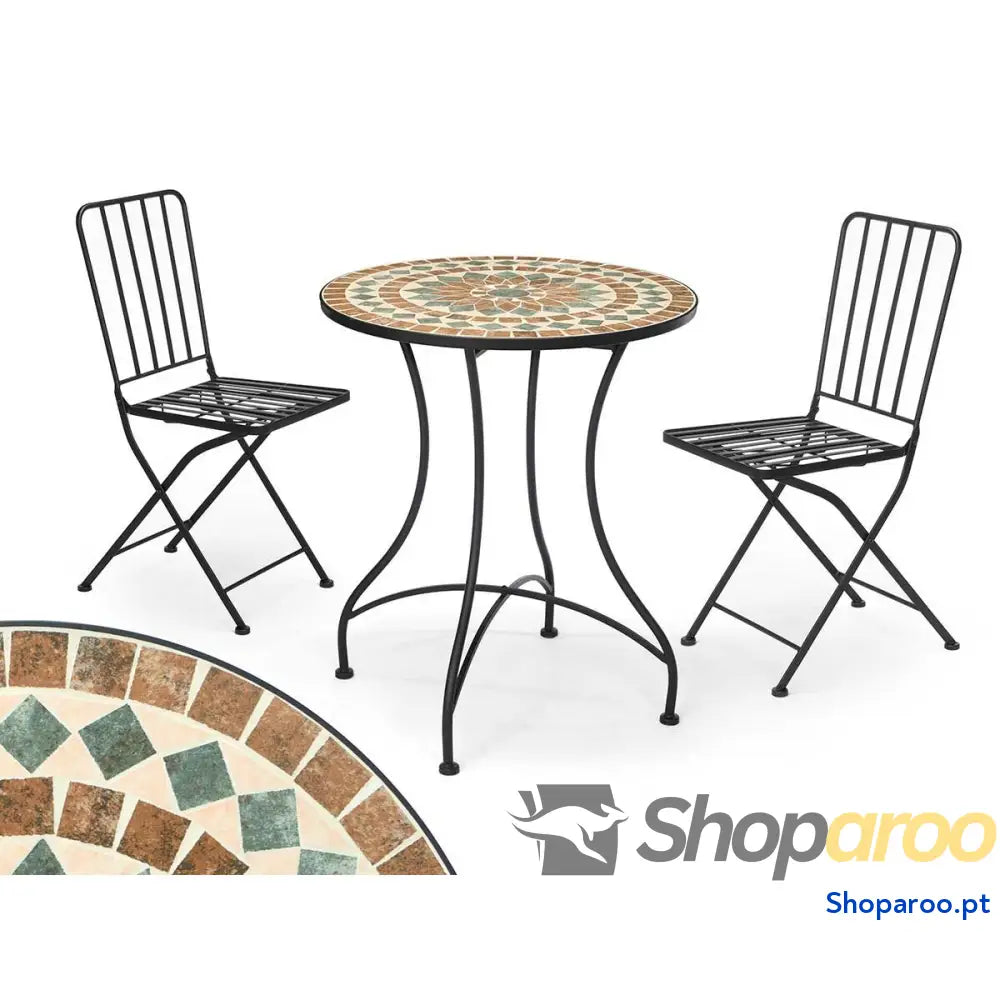 Mesa com 2 cadeiras Ibergarden Mosaico-Forja Castanho Preto