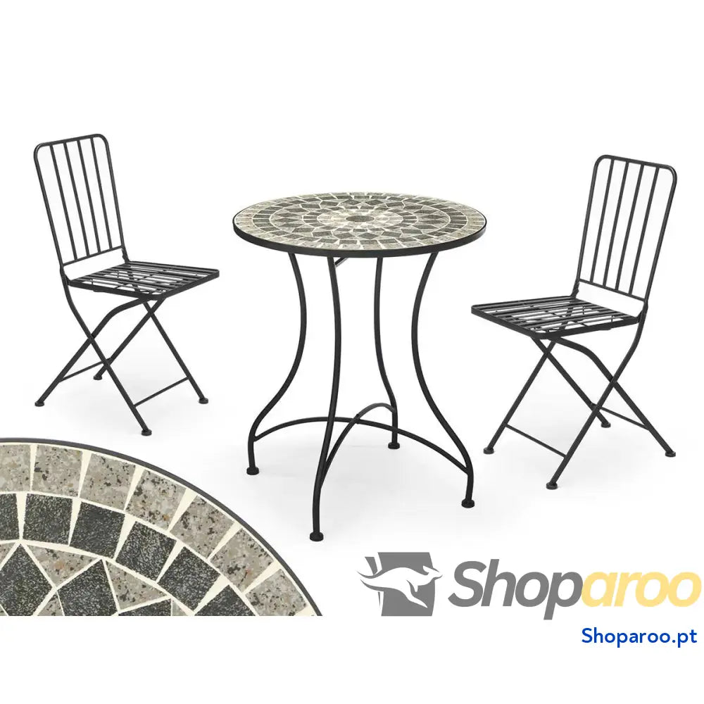 Mesa com 2 cadeiras Ibergarden Mosaico-Forja Preto Cinzento