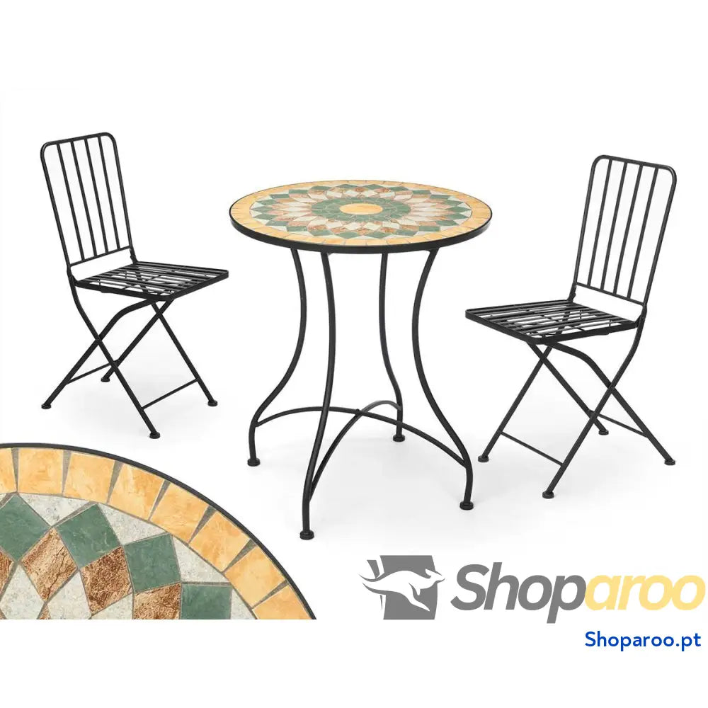 Mesa com 2 cadeiras Ibergarden Mosaico-Forja Preto Ocre