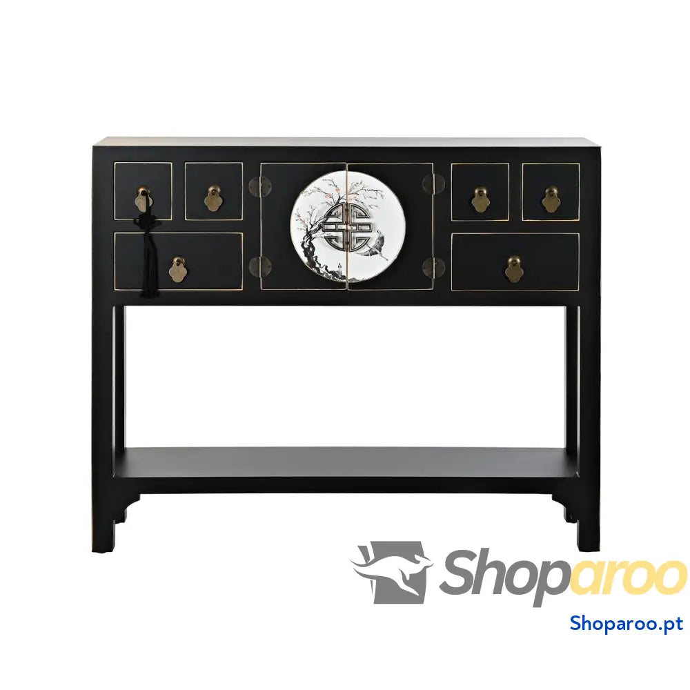 Mesa de apoio DKD Home Decor 95 x 26 79 cm Abeto Preto Dourado Metal Branco Madeira MDF