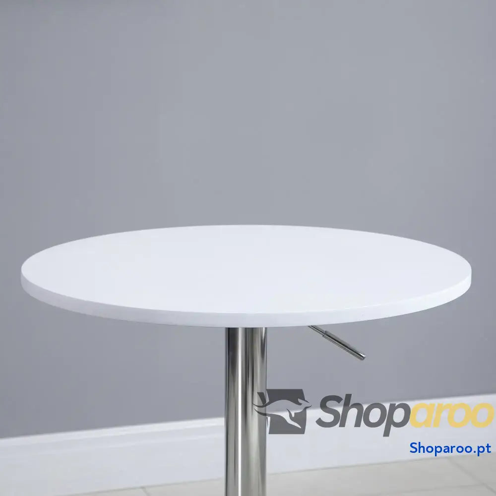 Mesa de bar ajustável branca com base redonda para cozinha ou sala jantar