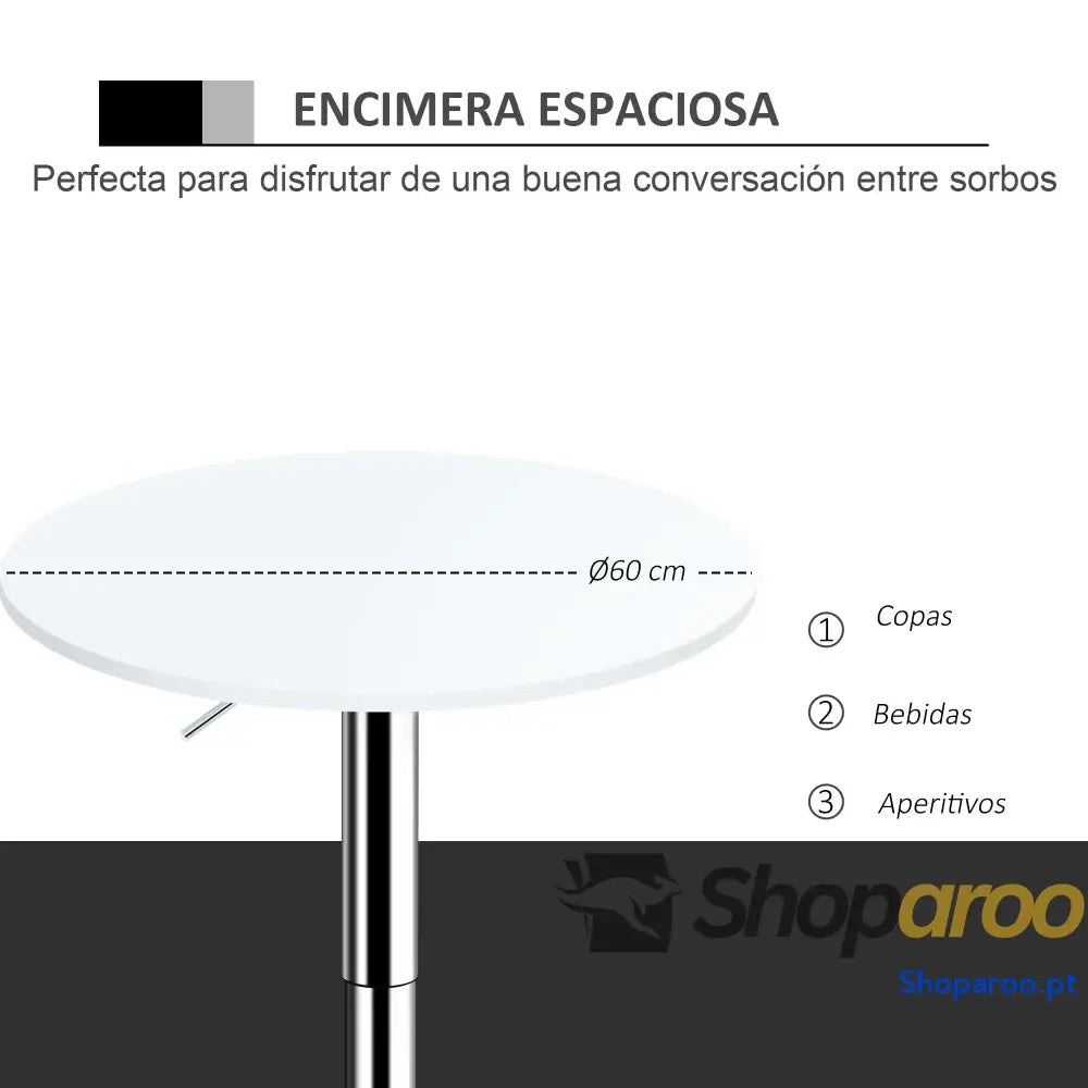 Mesa de bar ajustável branca com base redonda para cozinha ou sala jantar
