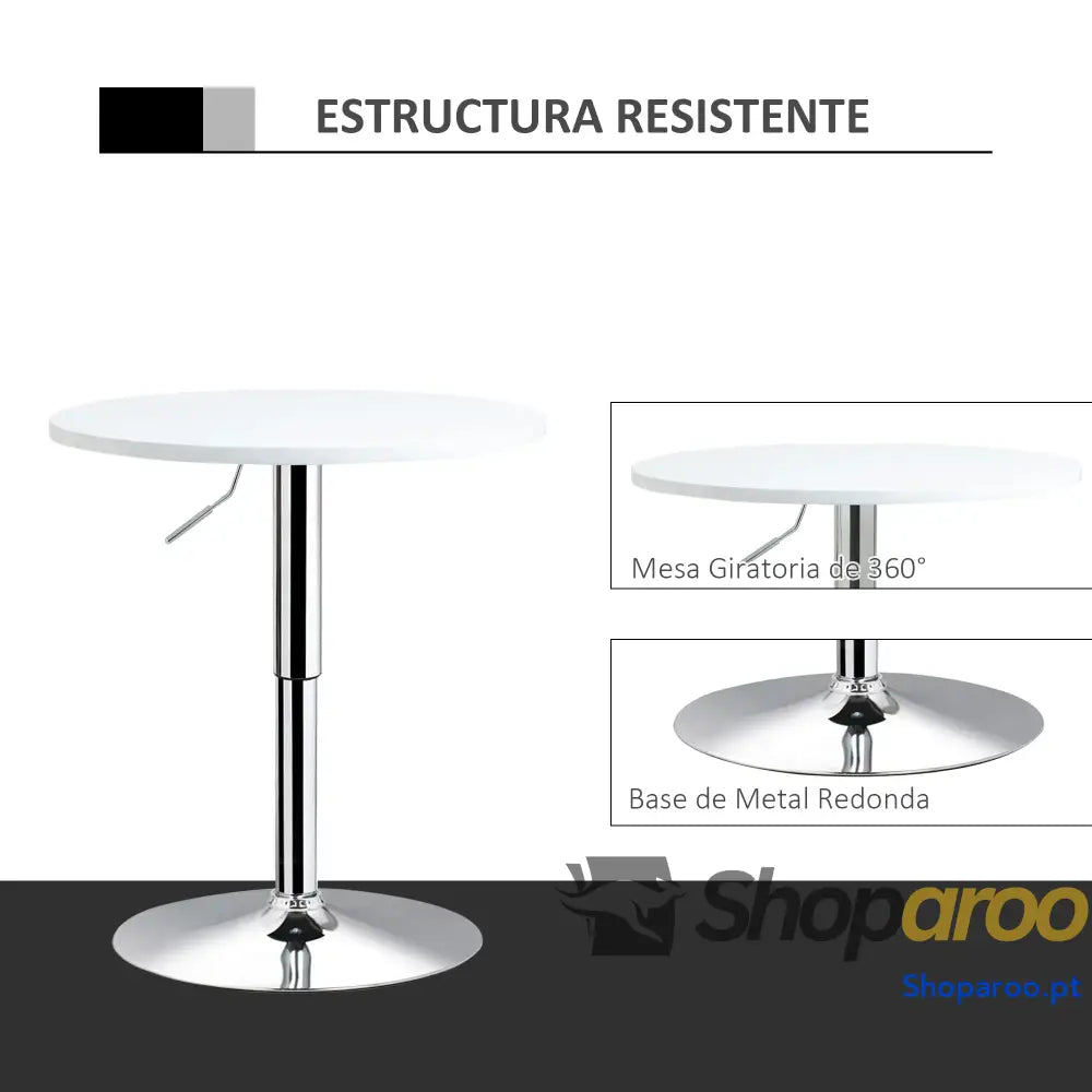 Mesa de bar ajustável branca com base redonda para cozinha ou sala jantar