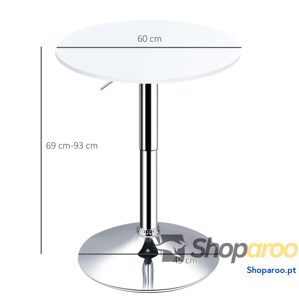 Mesa de bar ajustável branca com base redonda para cozinha ou sala jantar