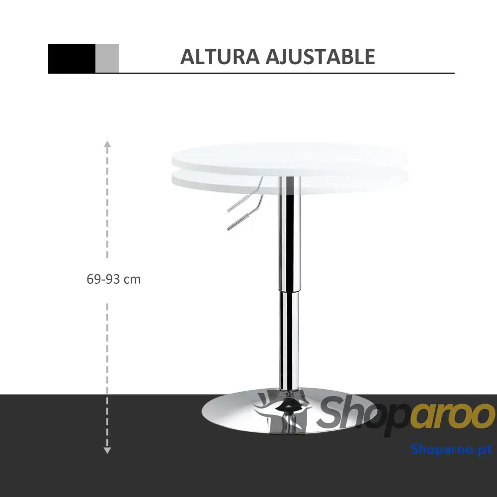 Mesa de bar ajustável branca com base redonda para cozinha ou sala jantar