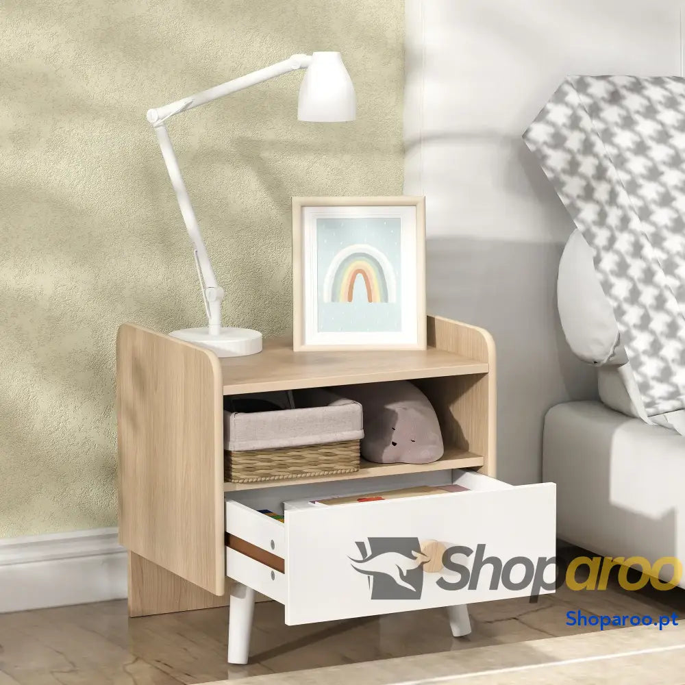 Mesa de Cabeceira Infantil Madeira para Crianças com Gaveta Bordas Redondas 40x32,5x40 cm Branco
