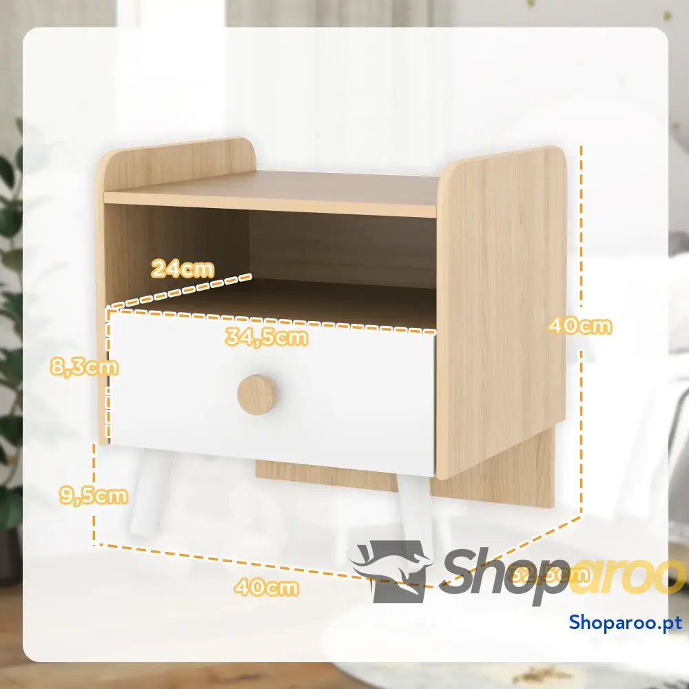 Mesa de Cabeceira Infantil Madeira para Crianças com Gaveta Bordas Redondas 40x32,5x40 cm Branco