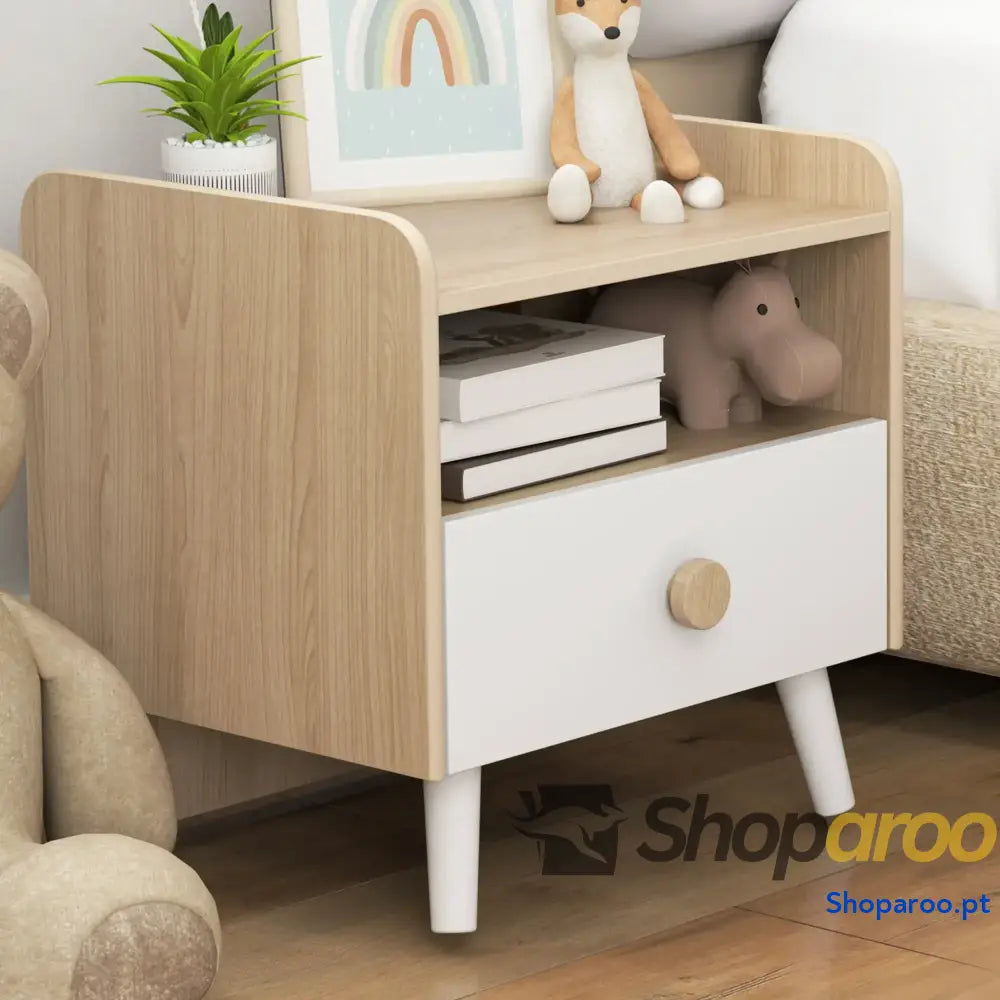 Mesa de Cabeceira Infantil Madeira para Crianças com Gaveta Bordas Redondas 40x32,5x40 cm Branco
