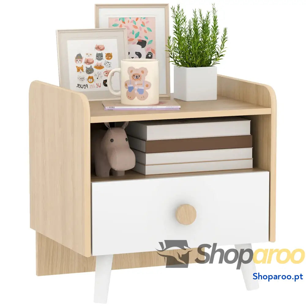 Mesa de Cabeceira Infantil Madeira para Crianças com Gaveta Bordas Redondas 40x32,5x40 cm Branco