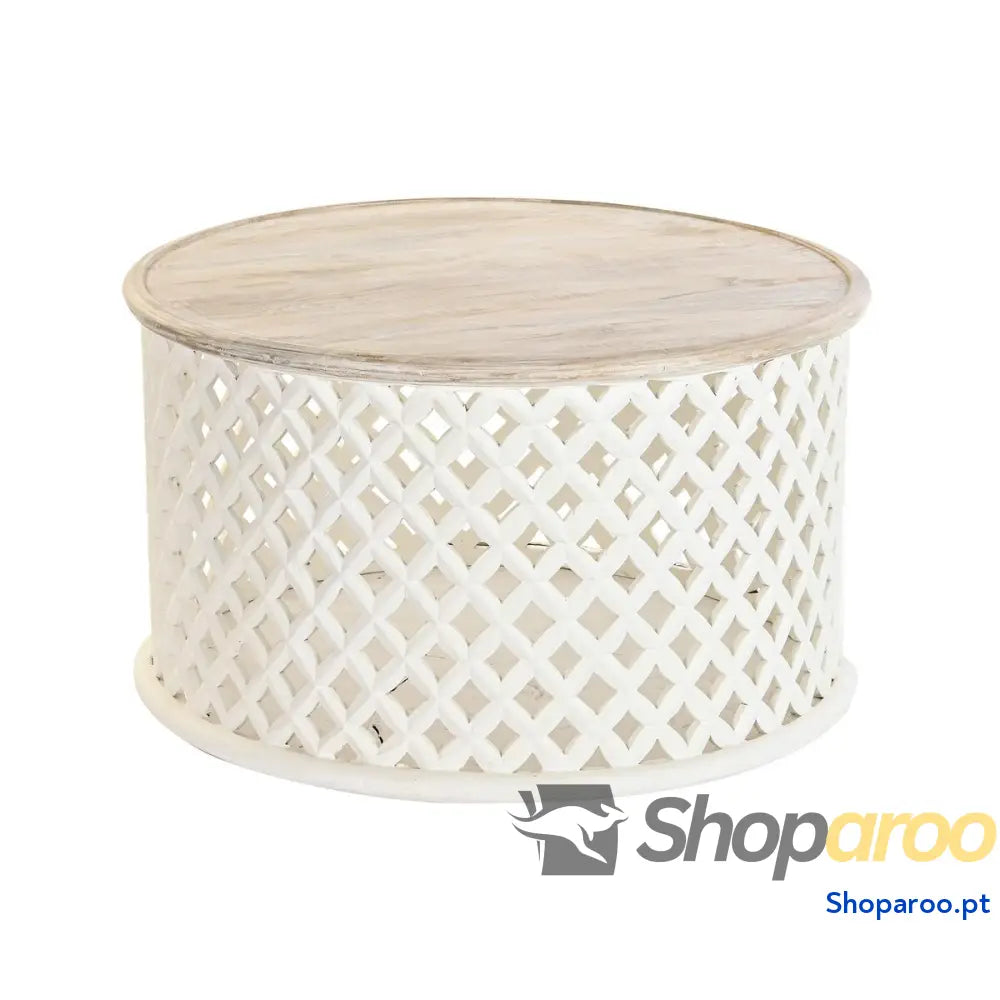 Mesa de Centro DKD Home Decor Branco Natural Alumínio Madeira de mangueira 81 x 81 x 45 cm