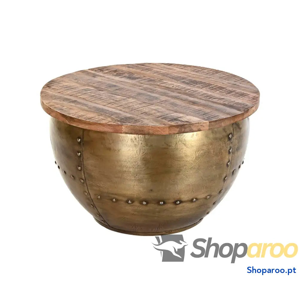 Mesa de Centro DKD Home Decor Glamour Castanho Dourado Metal Madeira de mangueira 68 x 68 x 44 cm