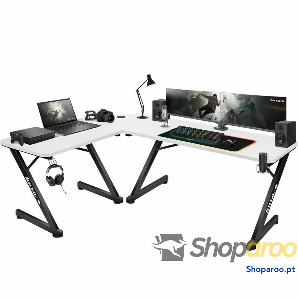 Mesa de Escritório Gaming Huzaro HZ Hero 7.0 Branco Preto Fibra carbono 154 x 72,5 117 cm