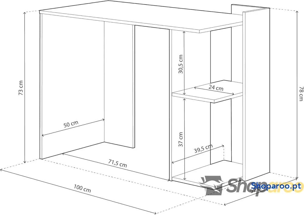Mesa de estudo reversível com prateleiras secretária sistema armazenamento modelo Quénia acabamento em cor carvalho