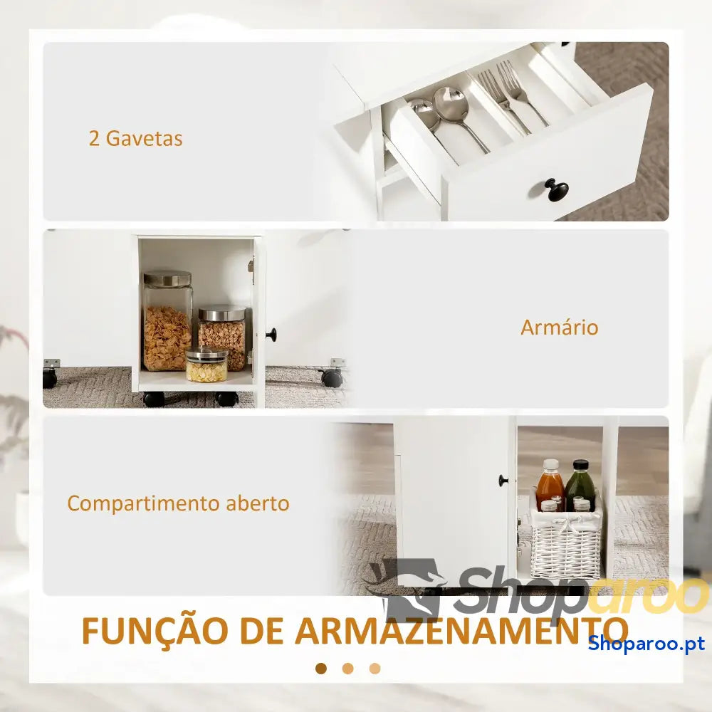 Mesa de Jantar Dobrável com Rodas e Armazenamento Branco 120x60cm