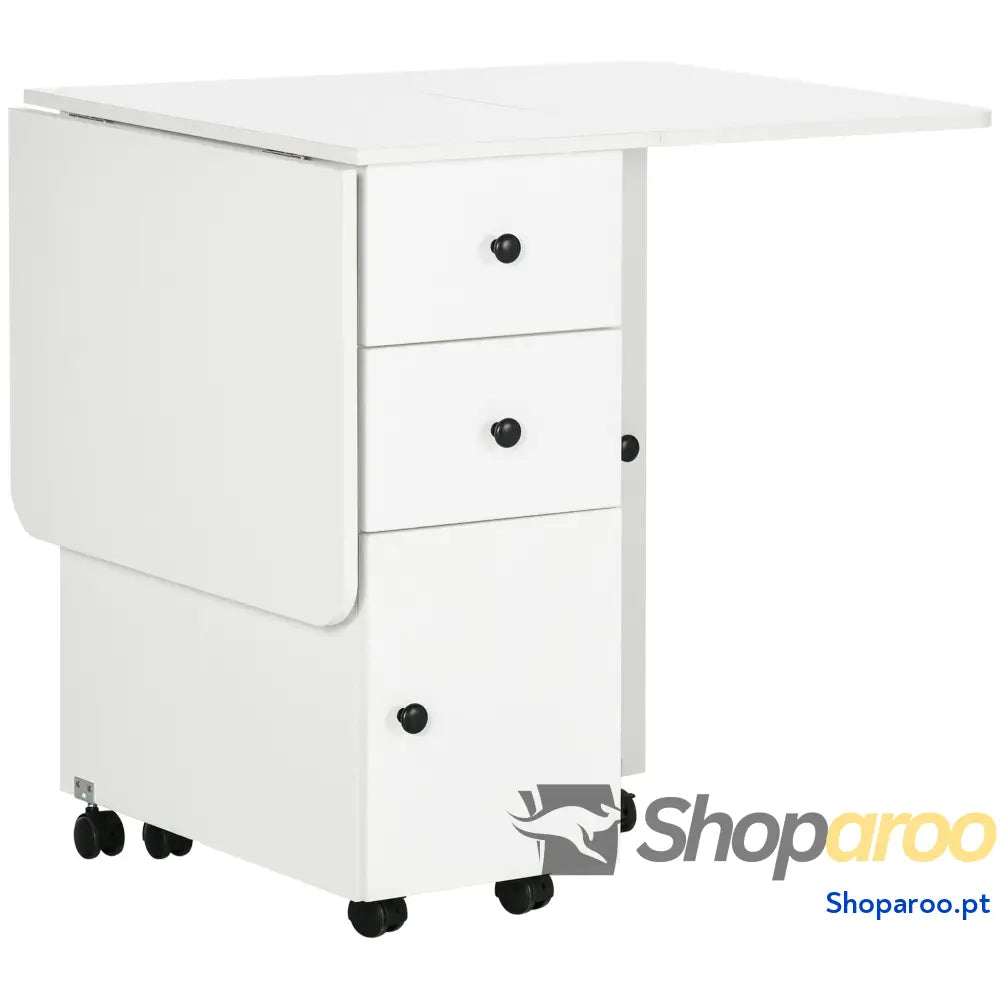 Mesa de Jantar Dobrável com Rodas e Armazenamento Branco 120x60cm