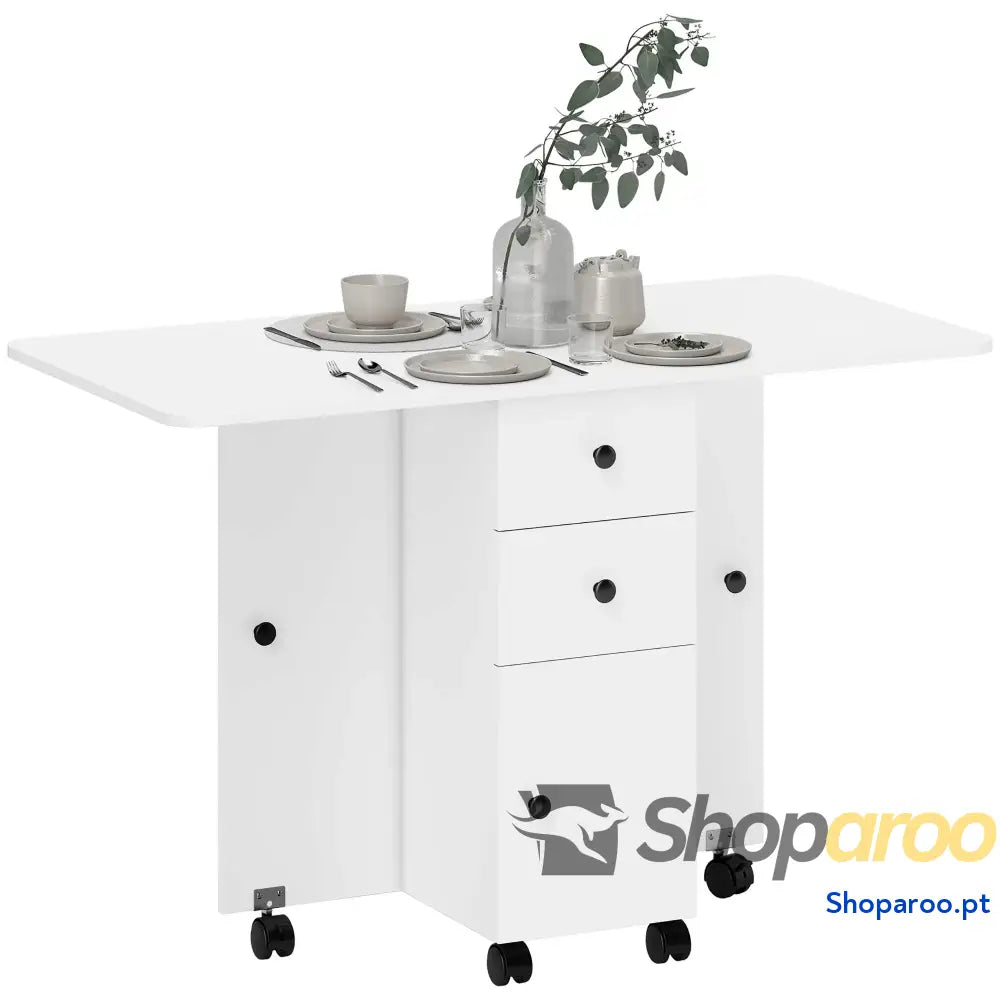 Mesa de Jantar Dobrável com Rodas e Armazenamento Branco 120x60cm