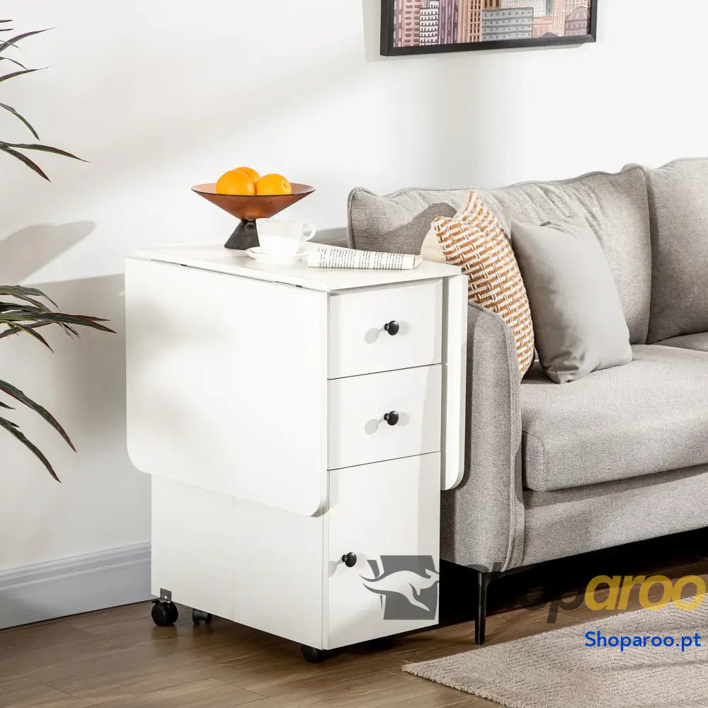 Mesa de Jantar Dobrável com Rodas e Armazenamento Branco 120x60cm