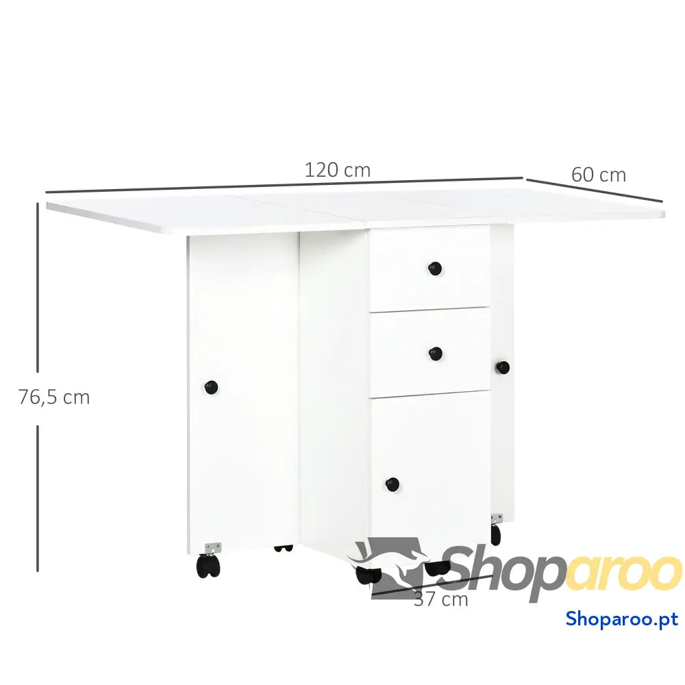 Mesa de Jantar Dobrável com Rodas e Armazenamento Branco 120x60cm