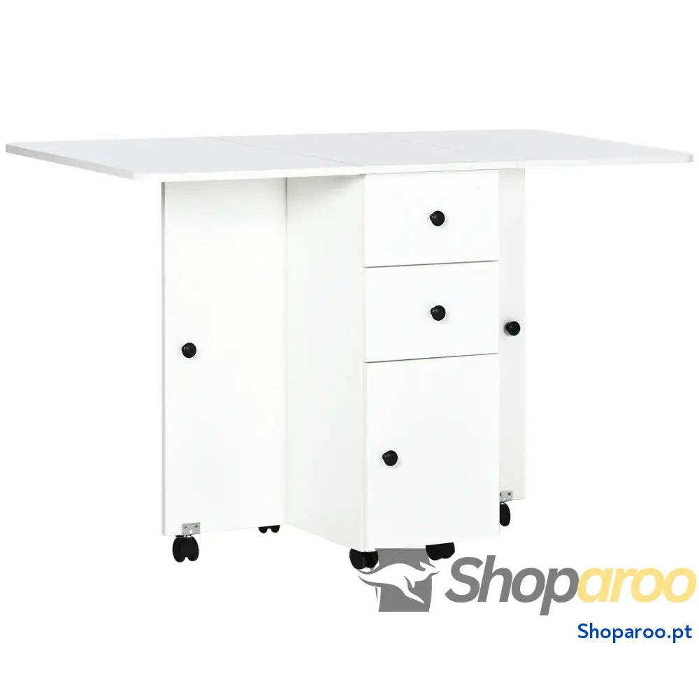 Mesa de Jantar Dobrável com Rodas e Armazenamento Branco 120x60cm