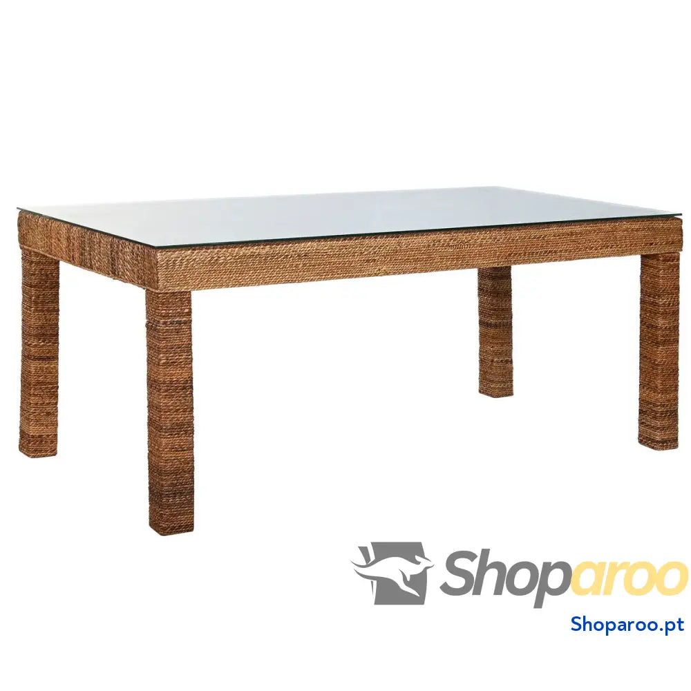 Mesa de Jantar Home ESPRIT Natural Vidro temperado Fibra Teca 180 x 90 x 77 cm