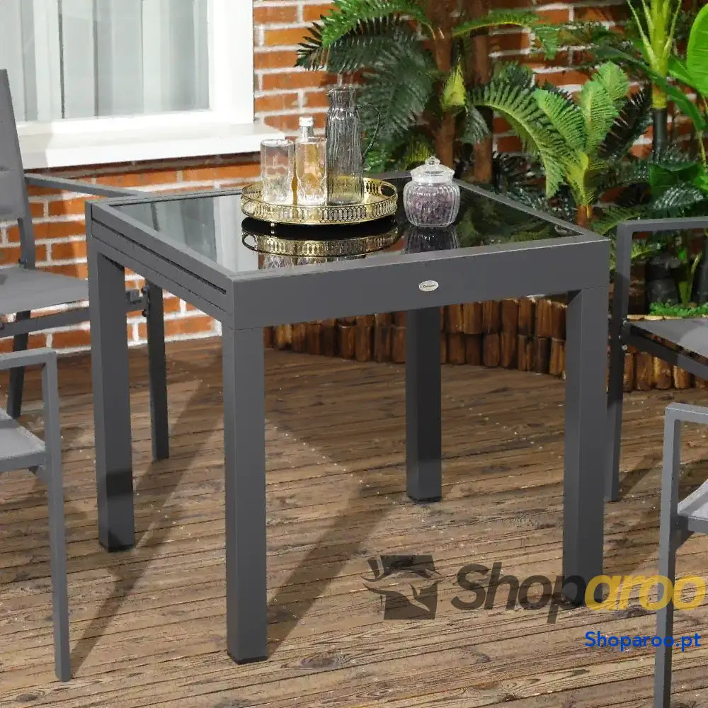 Mesa de Jardim Extensível Alumínio com Bancada Vidro Temperado 160x80x75 cm Preto